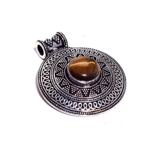 Tiger Eye Pendant Silver Overlay over Copper Jewelry , 48 mm, P7597