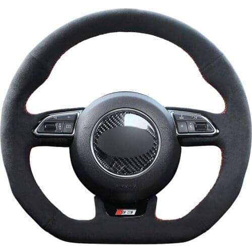 Hand-stitched Black Suede Car Steering Wheel Cover for Audi S1 (8X) S3 (8V) Sportback S4 (B8) Avant S5 (8T) S6 S7