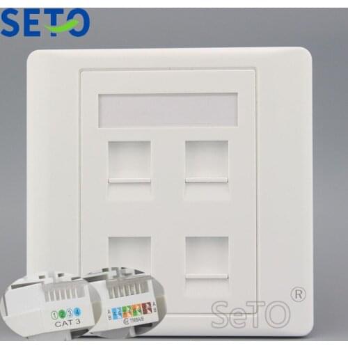 SeTo 86 Type Network Double Lan RJ45 Cat5e + Double RJ11 Cat3 Tel Wall Plate Socket Keystone Faceplate