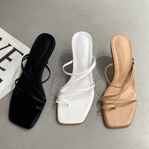 2021 New Summer Women Slipper Thin High Heel Ladies Sandal Shoes Outdoor Narrow Bandal Rome Slides Casual Beach Flip Flops