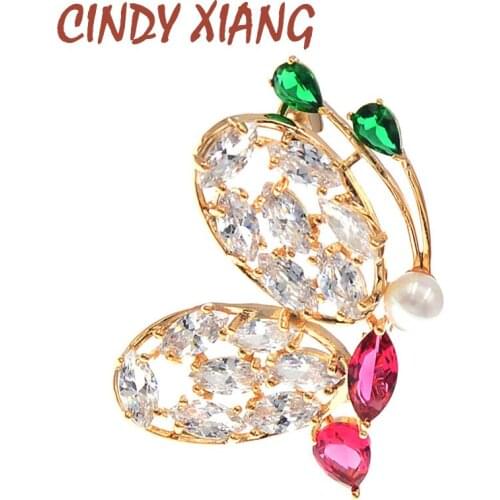 CINDY XIANG Cubic Zirconia Butterfly Brooch Pins Vintage Rhinestone Pearls Insect 2 Colors Brooches For Women Bridal Jewelry