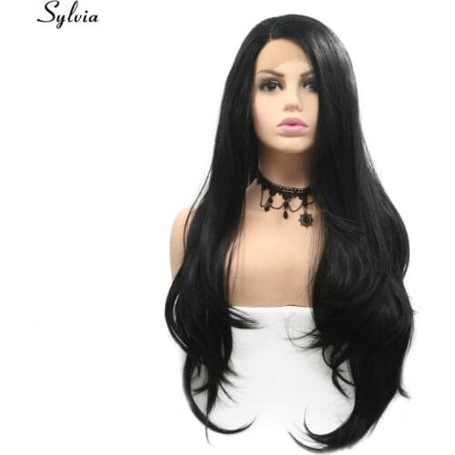 Sylvia Wig Drag Queen Friendly Synthetic Lace Front Wigs for Women Girls Cosplay Party Holidays Natural Wave Long Hair Black Wig