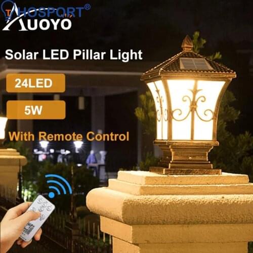 Solar Pillar Light Fence Outdoor Garden Square Post Remote Control Lamp Landscape Light Solar LED Light Garden Decoration