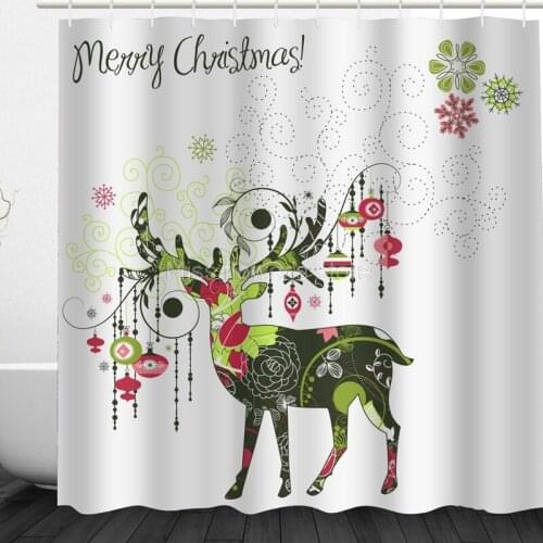 Merry Christmas Painted Abstract Elk Pattern Design Custom Shower Curtains Bathroom Waterproof Mildew Polyester Fabric +12 Hook