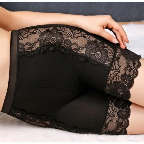 Women Seamless Lace Safety Pants Ladies Stretch Underwear High-Waist Plus Size Panties Anti-Light Safety Shorts