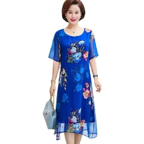2021 New Print Female Chiffon Short Sleeve Dresses Vintage Loose A-Line Dresses Slim Women Summer Dresses
