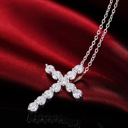 Luxury 925 Sterling Silver noble crystal cross Pendant Necklace For Women Fashion wedding party Jewelry fine Holiday gifts