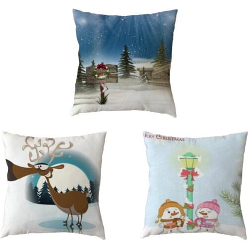Celebrate Christmas Cushion Cover Polyester Peach Skin Snowman BeautifulTree Print Pillow Case Office Home Sofa Chair Deco