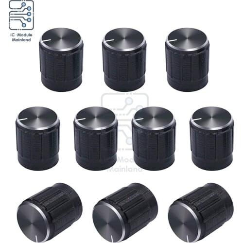 10PCS/Lot 6mm Knurled Shaft Insert Dia. Potentiometer Control Metal Knobs Switch Knob 15mm Dia. x 16.5mm Height Black