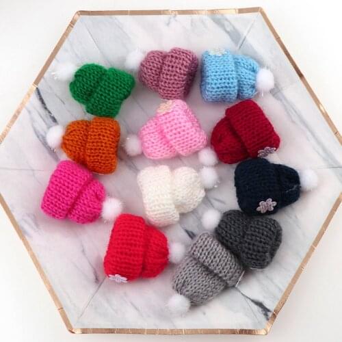 10Pcs Mini Plush Ball Knitted Hat Toy Mobile Phone Key Chain Pendant DIY Craft Supplies Headwear Brooch Crochet Jewelry Decor