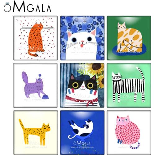Cartoon Lovely Cat Illustrations Art Patterns 10pcs 12mm/20mm/25mm/30mm photo glass cabochon demo flat back Making findings