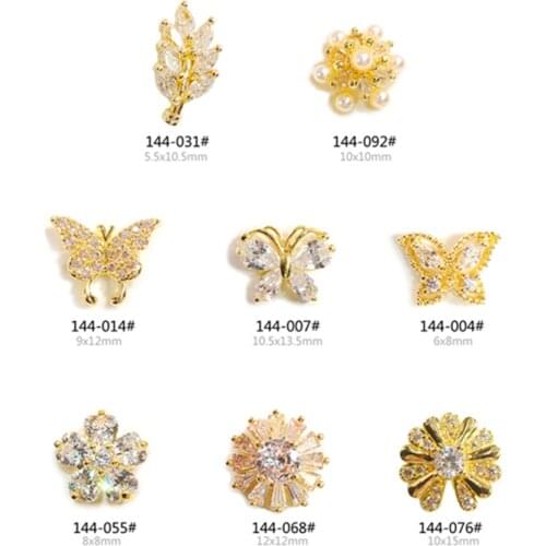 Newest 2Pieces Quality Luxury Zircon Crystal Rhinestones Nail Butterfly Alloy Gold Nail Art Decorations Manicure Accessories