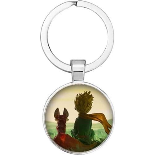 2021 The Little Prince And Fox Rose Logo Glass Cabochon Pendant Key Chain Jewelry Gift