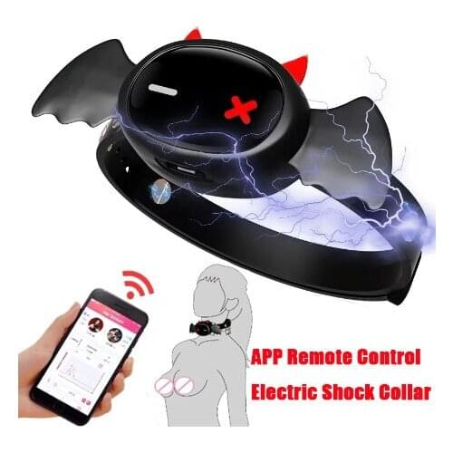 2021 APP Remote Control Electric Shock Little Devil Collar E-Stim Lockable Dog Slave Neck Collars Women BDSM Chastity Sex Toys