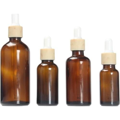5ML brown glass bottle wooden shape dropper lid white bulb glass dropper bottle for essential oil liquid eye serum pack