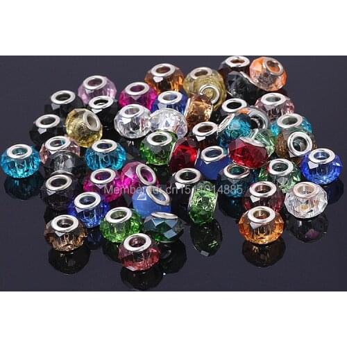 9*14MM Mixed Colorful Crystal Big Hole Loose Beads 50pcs/lot Fit European Charm Beads Jewelry Braclet DIY