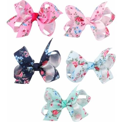 Boutique ins 20pcs Fashion Cute Floral Bow Hairpins Grosgrain Ribbon Print Bowknot Hair Clips Princess Headwear Hair Accessories