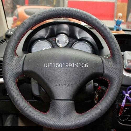 Black Leather Car Steering Wheel Cover DIY Wrap Cover Car interior decoration for Peugeot 206 207