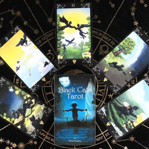 Black Cats Tarot Cards Deck PRISMA VISIONS TAROTCard Game 78 Cards with Guidebook Divination English, Spanish, French, Italian
