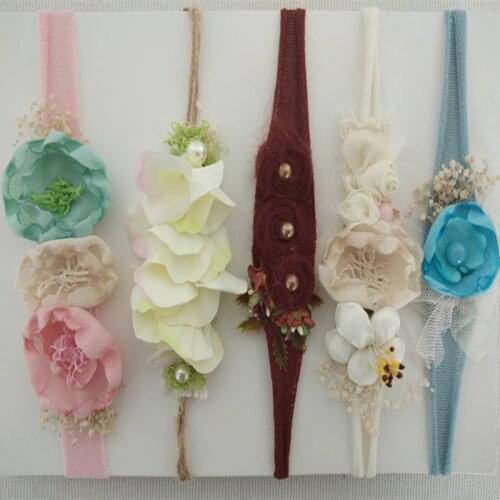 Photography Newborn Headband Neutral Photo Props Vintage Newborn Girl Tiebacks Baby Tieback Flower Pattern Infant Photo Shoot