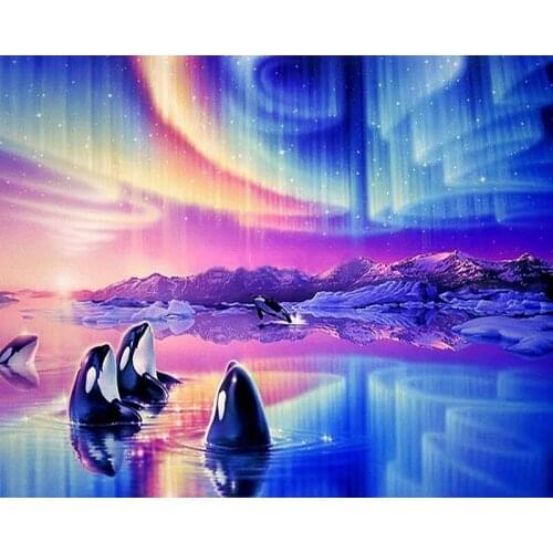 GATYZTORY DIY Full Drill Dolphin Diamond Painting Aurora Rhinestone Embroidery Mosaic Art Cross Stitch Wall Decor Gift