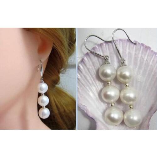 HOT round 9--10 MM AAA south sea white pearl earrings 14K GOLD