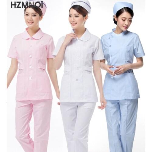 Cotton Round Neck Waist Waist Nurse Overalls White Long-sleeved Suit Short-sleeved Suit Female Hospital Uniform Plus Size