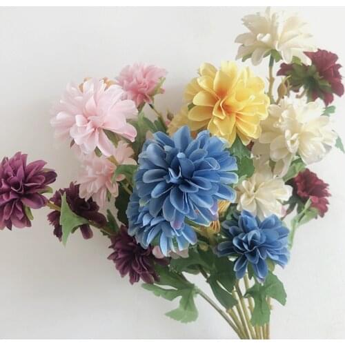 3 heads Dandelion Artificial Silk Flower Wedding Holding Flowers Bouquets Artificial Ball Chrysanthemum Small Daisy Fake Flowers