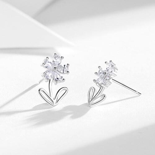 Delicate Jewelry Flower Earrings Pretty Design Sweet Temperament High quality AAA zircon Stud Earrings For Girl Fine Accessories