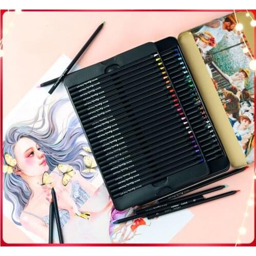 24/48 Professional Oil Drawing Color Pencils ,Wood colored pencil set ,watercolor pencils for drawing With iron box Art supplies