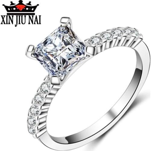 Princess diamond Girls Ring Classic four-claw diamond ring plated with platinum and non-fading jewelry diamond rings for women