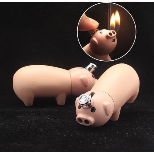 Creative Compact Little Piggy Jet Lighter Butane Pig Inflated Dual Nozzles Free Fire Lighter Clue Bar Metal Funny Toys No Gas