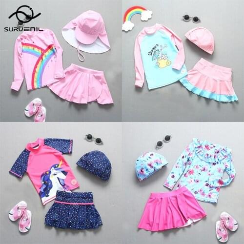 Swimsuit Kids Long Sleeves Childrens Swimwear Unicorn Print Girls Rash Guard Surfing Wear Bathing Suit for Baby Toddler Girl