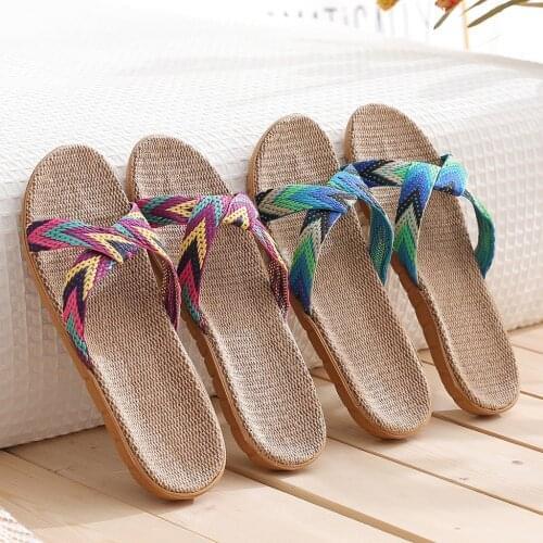 Summer Couple Home Slippers Women Slides Fashion Indoor Floor Flax Slippers Unisex Female Flip Flops Flax Slippers#0706LJC