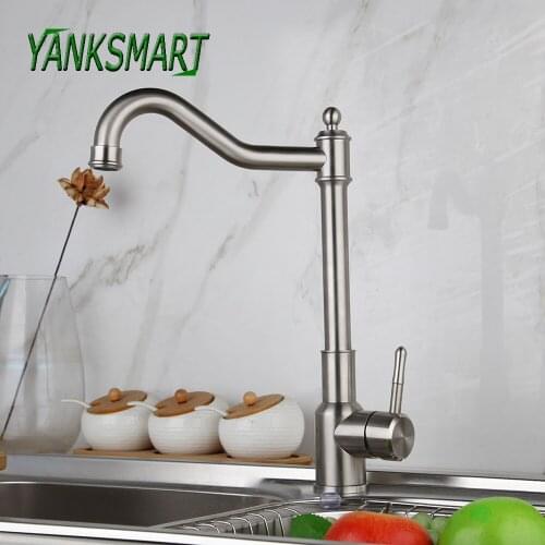 YANKSMART Nickel Brushed Kitchen Sink Faucet Swivel Roatate Basin Faucets Deck Mounted Cold And Hot Water Mixer Tap