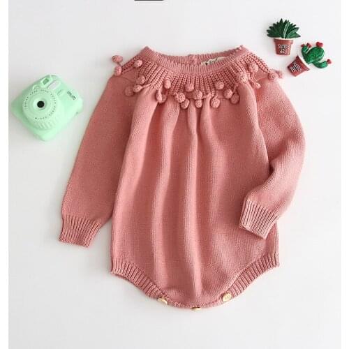 Sweet tassel collar long sleeve jumpsuit for newborn baby romper cotton knitted jumpsuit for girls clothes children clothing set