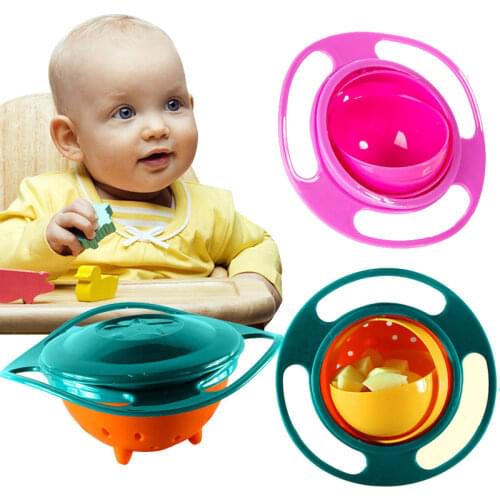 Baby Feeding Bowls 360 Rotate Universal Spill Proof Toddler Bowl with Lid Portable Magic Plates