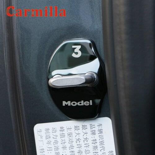 Carmilla Auto Interior Modification for Tesla Model 3 2017 - 2020 Car Door Lock Cover Stainless Steel Protection Cap 4pcs/Set