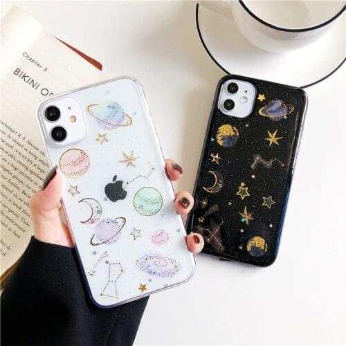 Planet Glitter Star Moon Clear Soft Phone Case For iPhone 12 11 Pro Max 12 Mini XR X Xs Max 7 8 6s Plus SE 2020 5 5s Back Cover