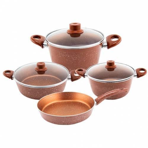 2021 STYLE 7 Piece Copper Granite Cookware Pan Set Cookware Set Granite Copper Color Cookware Set With Lid Good Quality