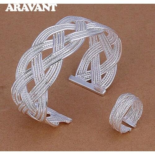 925 Silver Jewelry Sets Simple Open Bangle Rings For Women Wedding Jewelry
