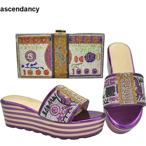 Latest Design Matching Shoes and Bag Set Decorated with Rhinestone 2021 Fashion Women Shoes and Bag for Party Wedding Open Toe