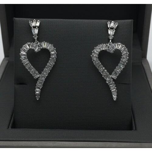 Hear shaped Baguette T square stone AAA cubic zironia copper base stud earring brincos bijoux women accessories