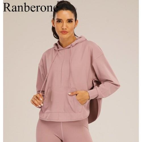 Ranberone Sports Top New Yoga Wear Womens Autumn And Winter Soild Running Outdoor Fitness Hooded Gym Yoga Clothes Crop Top 2020