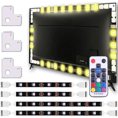 TV Light Strip With RF Wirless,USB TV Backlight,5V LED Strip With 90 Degrees Connector 5050 RGB With Remote Control For 60In TV