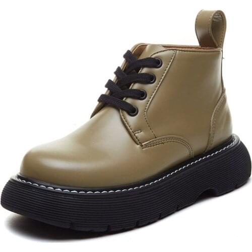 YSHUNIJ Shoes Spring and Autumn New Joker Big Head Small Leather Shoes Womens British Style Thick Bottom Increased Skinny Boots