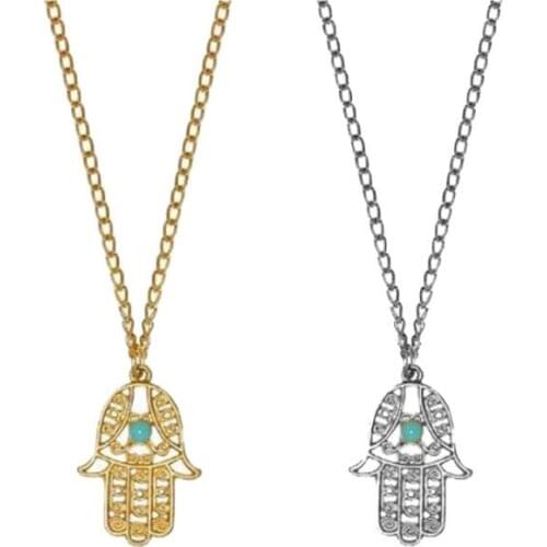 Turkish crystal evil eye hand hamsa pendant Womens Color Jewelry Hollow Out Clavicle Link Chains