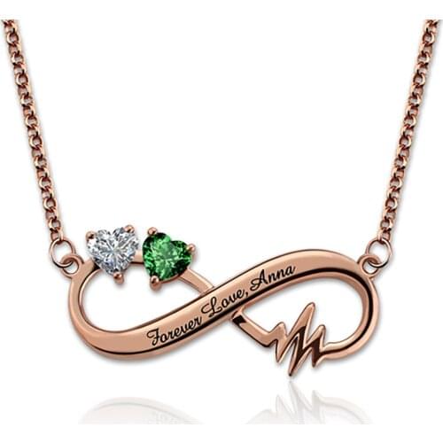Uonney Dropshipping Heartbeat Infinity Necklace Silver Rose Gold Color Birthstones Valentines Day Gift Jewelry Local Shipping