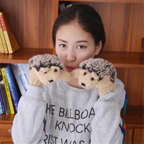 YSDNCHI Warm Fitness Gloves Hedgehog Cute Heated Girls Novelty Cartoon Winter Mittens Women Knit Villus Wrist
