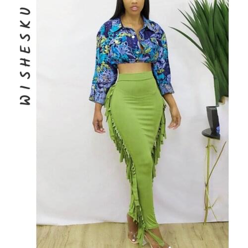 Tassel High Waist Maxi Skirt Women Fashion Solid Fringe Bodycon Package Hip Ladies Casual Work Party Streetwear Long Skirts
